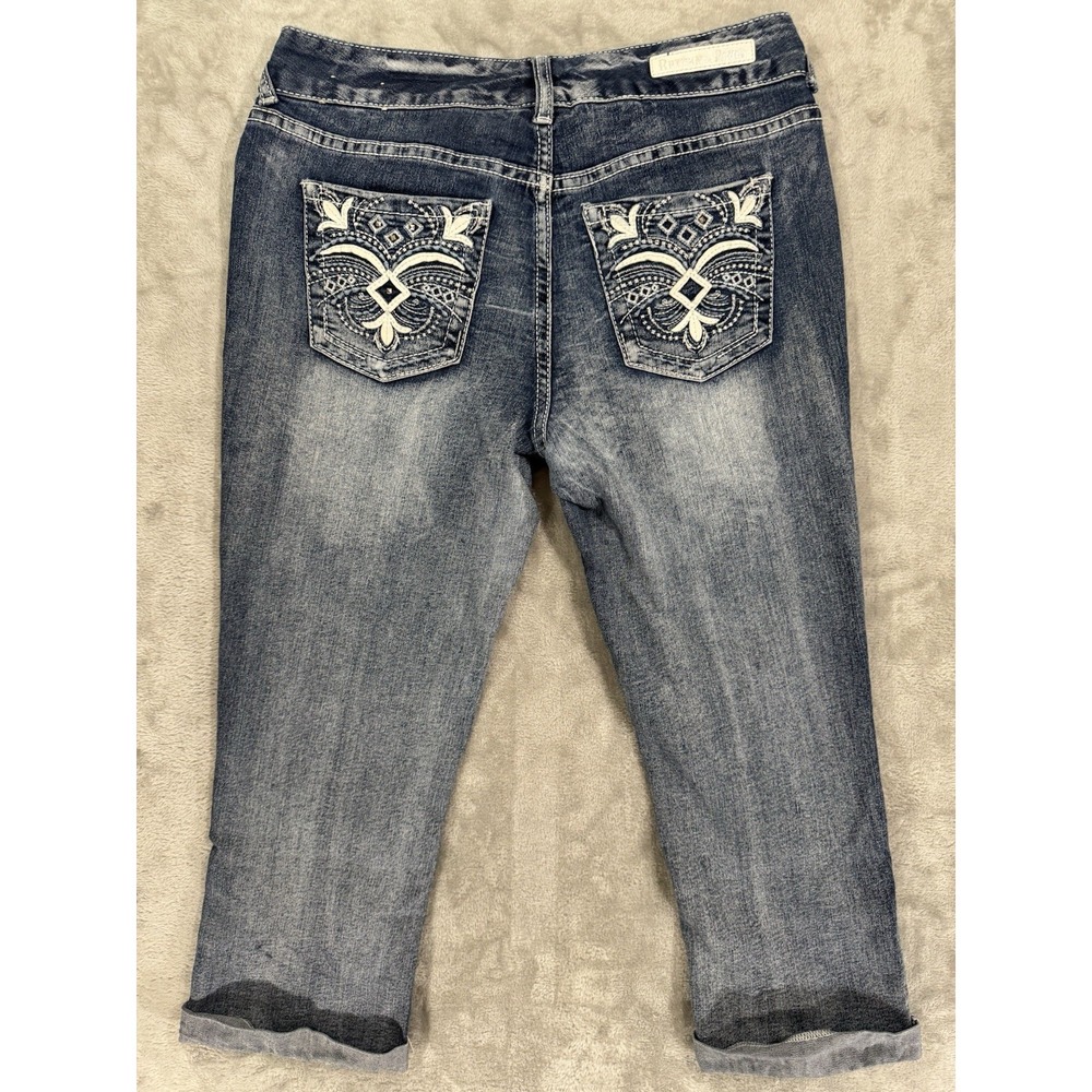 Rhythm In Blues Capri Jeans Womens Blue 6 Low Rise Stretch Cuffed Thick Stitch‎
